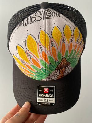 Mushroom veil mandala trucker hat + free sticker