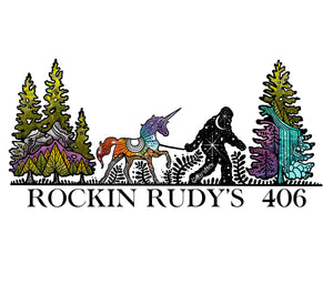 Custom art for ROCKIN Rudy’s Sasquatch leading unicorn