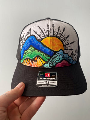 Colorful Mountain trucker hat + free sticker