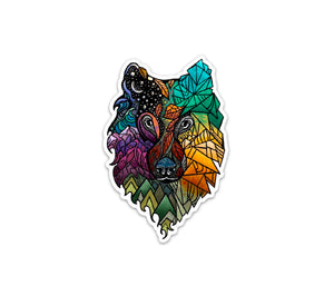 Color Wolf Prism Sticker 4 " Weatherproof and durable, Outdoor sticker, Travel sticker, Wanderlust, Mountains, Moon , Trees