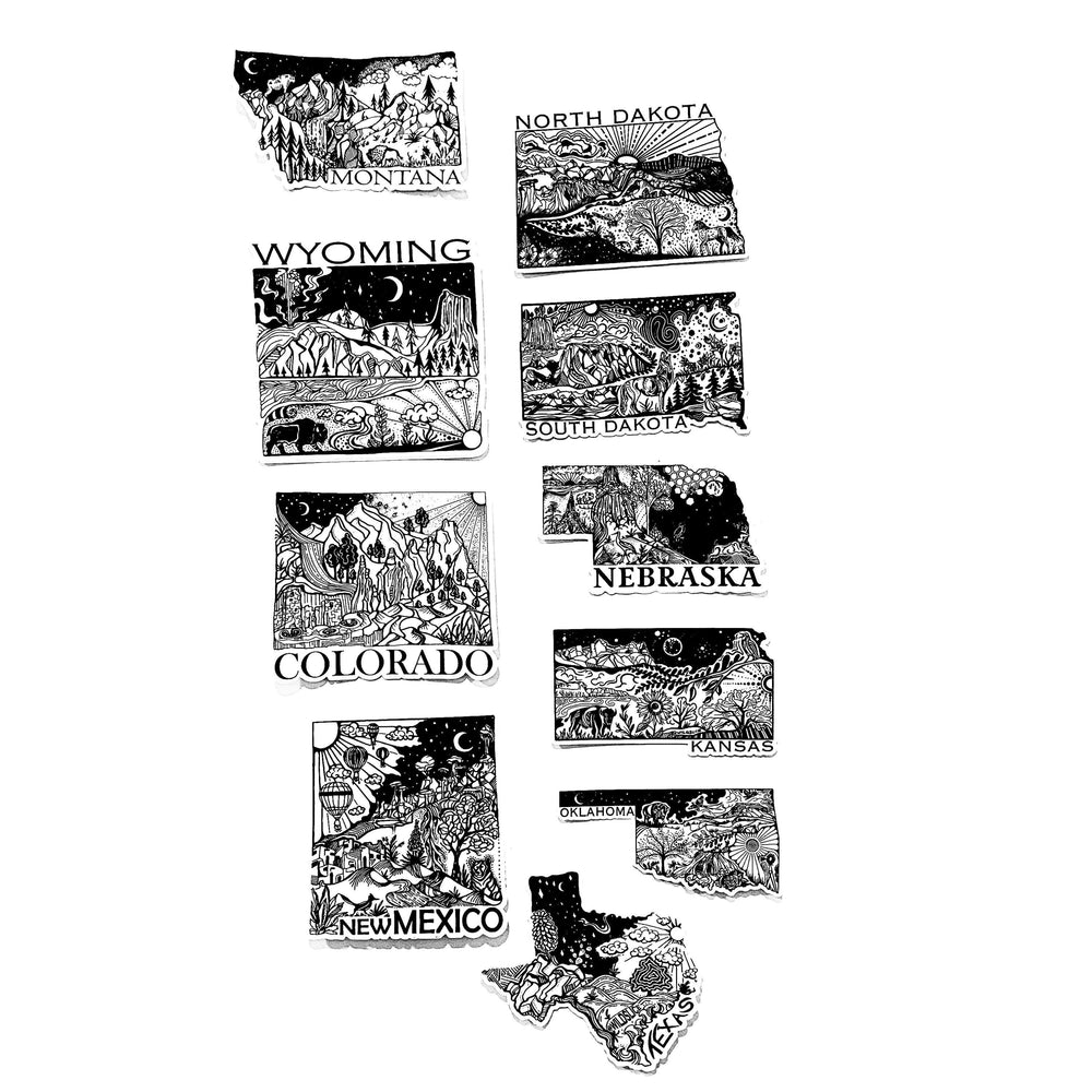 
            
                Load image into Gallery viewer, USA sticker pack. Save 97 dollars! 50 state stickers 4&amp;quot; Weatherproof and durable,  Outdoor sticker, Travel sticker, Wanderlust, Moon , Trees
            
        