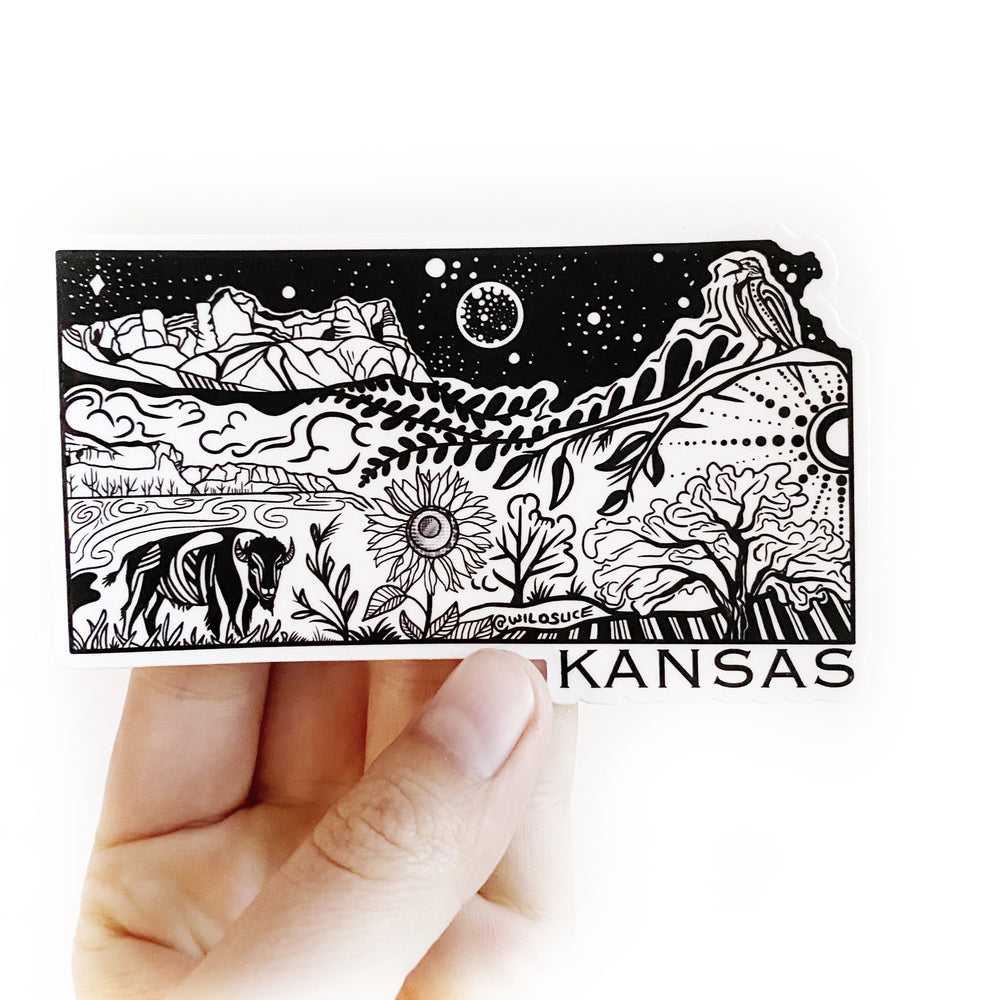 
            
                Load image into Gallery viewer, Kansas State Sticker  4&amp;quot; Weatherproof and durable,  Outdoor sticker, Travel sticker, Wanderlust, Moon , Trees
            
        
